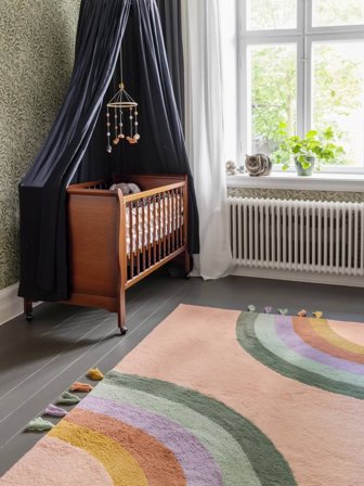 Rainbow Tappeto Bambini Lavable 140X200 Piccolo Rosa/Multicolore Tappeti Cotone