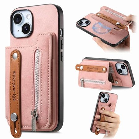 Fodral för Samsung S24 Ultra rosa magnetiskt flip-kortfodral med kortplats för förvaring