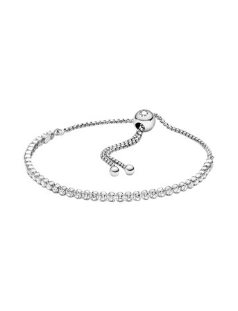 Pandora Rhodium Plated Sterling Silver Bracelet With Clear Cubic Zirconia - Silver - 23 CM