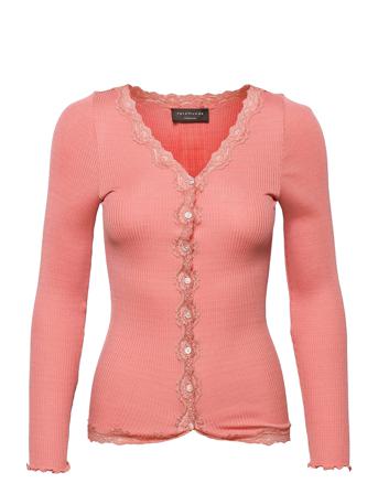 Silk Cardigan W/ Lace Pink Rosemunde