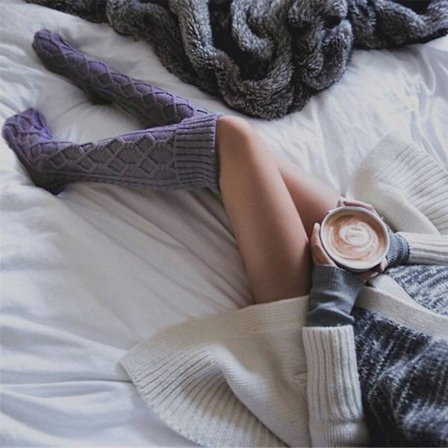 Over Knee Braided Bowknot Decor Skinny Lange julesokker