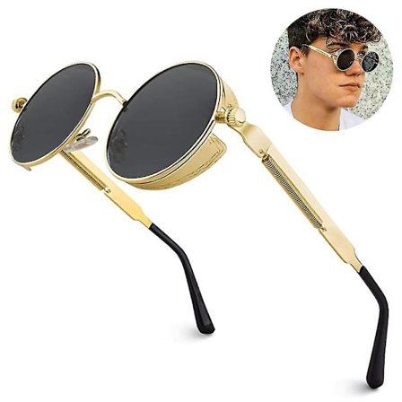 1 stk Polariserte Solbriller For Menn, UV-Beskyttelse, Runde Gotiske Skygger Stil Kvinner, Metall Sirkelramme