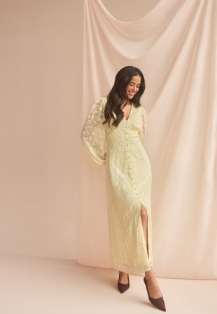 Bubbleroom Occasion - Embroidered Midi Dress - Butter Yellow