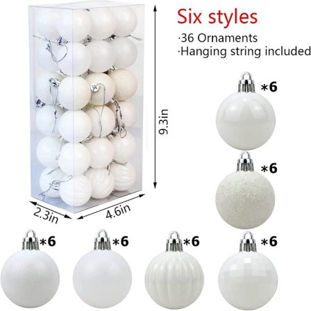 36 stk. julekugler, brudsikre, hvide