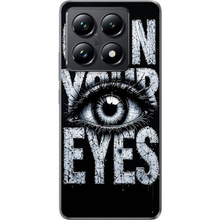 Kompatibel Mobilcover til Xiaomi Xiaomi 14T Pro Mørk typografisk illustration med øje og teksten Åbn dine øjne, stærk kontrast og rå kunstnerisk