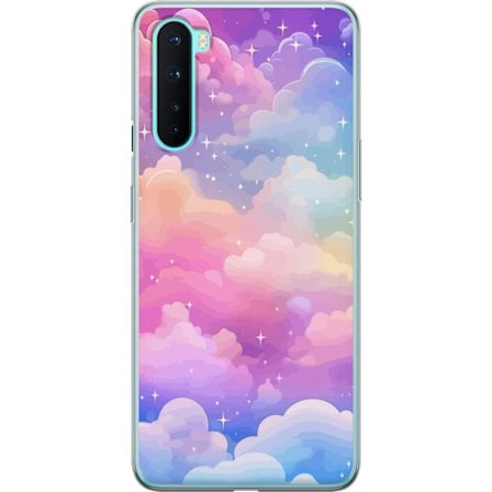 Kompatibelt Mobildeksel til OnePlus Nord Søt enhjørning med regnbuefarget hår mot en stjernebelagt pastellbakgrunn i kawaii-stil