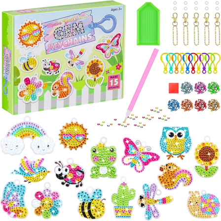 Sjöjungfru Diamantmålning Kit, DIY Diamantkonst Kit Barn Diamantkonst Nyckelring Kit, 15 Dekorativa Gem Nyckelringar Hänge Kit Konst