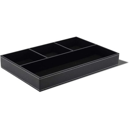 4 Tjänstbricka, Leatherete Organizer Box Skrivbord Dresser Top Leatherete Förvaringslåda Sovrum Desk Arrangör (Svart)