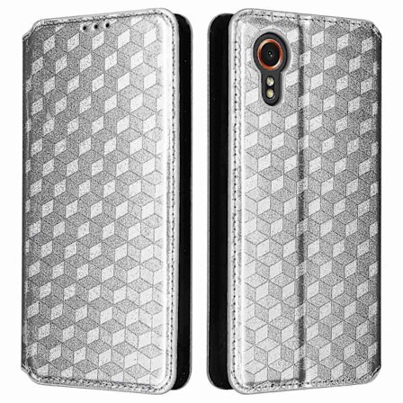 Kompatibel med Samsung Galaxy Xcover 7 Pung Etui Diamantmønstret Læder Flip Etui - Perfekt Sølv Sølv_yux Sølv