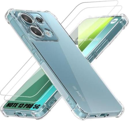 Silikonfodral för Xiaomi Redmi Note 13 Pro 5G (ej för 4G) Transparent stötsäker + 2 skyddande härdade glasögon