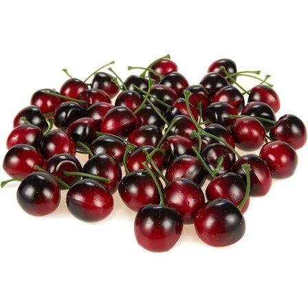 Kunstige kirsebær, plastfrugt realistiske fotografering rekvisitter stueindretning hjemmekøkken (1 tomme, rød, 50 stk.)
