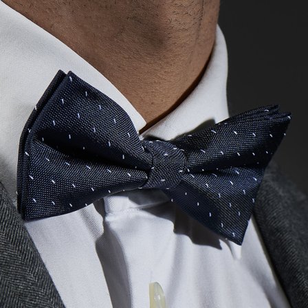 Navy & White Stitched Pre-Tied Bow Tie for Men - Pre-tied bow ties