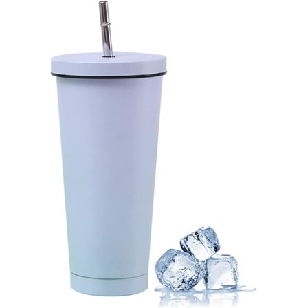 500 ml rostfritt stål termisk mugg med lock och sugrör, livsmedelskvalitet BPA-fri vattenkopp (500 ml, lila)