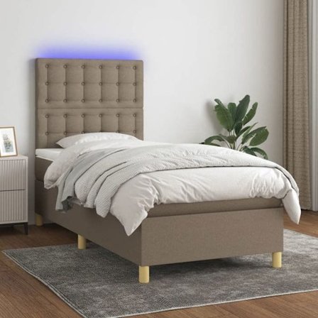Maison Exclusive - Sänggavel med lattsystem och madrass samt LED Taupe 90x200 cm Tyg