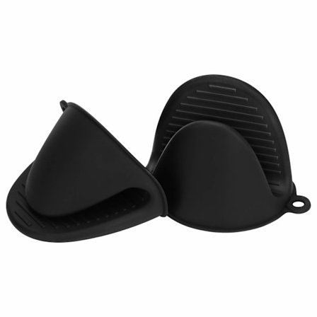 Silikon grytekluter, varmebestandige gryteunderlag for kjøkkenet, små kjøkkenhansker, gummihansker for airfryer, mini grytekluthansker, 1 par (svart)