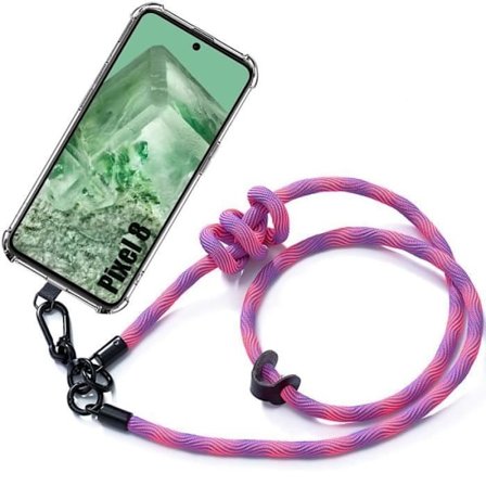 Sladdfodral för Google Pixel 8, stötsäkert förstärkt hörnskydd med rosa sladd