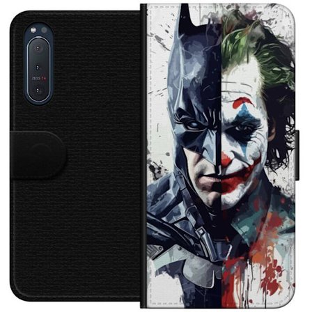Yhteensopiva Lompakkokotelo Sony Sony Xperia 5 II Jakettu muotokuva Batmanista ja Jokerista dramaattisessa kuvituksessa, kuvankaunis supersankariteema