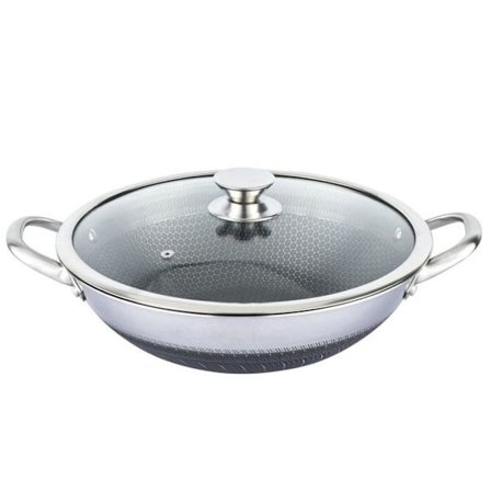 36 cm wok, jossa on hunajakennopinta ja naarmuuntumaton kansi, Cheffinger Hopea