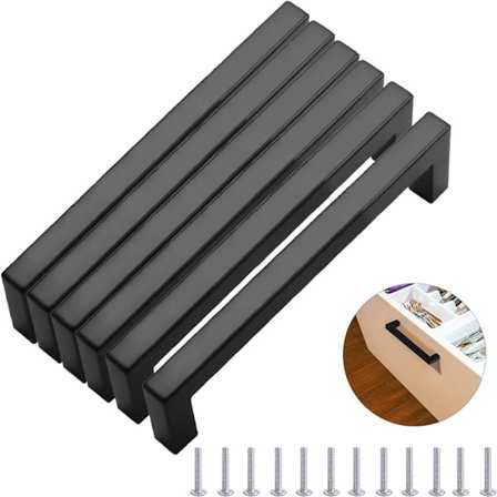 6 stk. sorte kjøkkenskaphåndtak 192 mm, rustfritt stål Mo