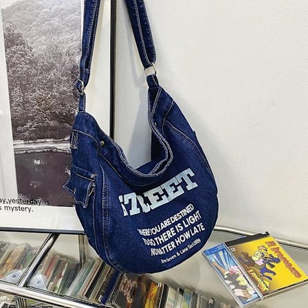 Kvinder Crossbody Skuldertaske Piger Enkel Denim Håndtaske med Lynlås Lukning til Rejser Shopping Forretning Sport(Mørkegrøn)