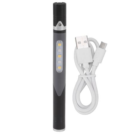 Penn Lommelykt USB Charge 3 Lyskilder LED Chip Clip Design Mye brukt Pen Light Lommelykt for Reparasjon Hospital Black- W