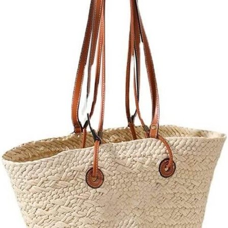 Sommer strandveske laget av håndvevd halm med stor kapasitet