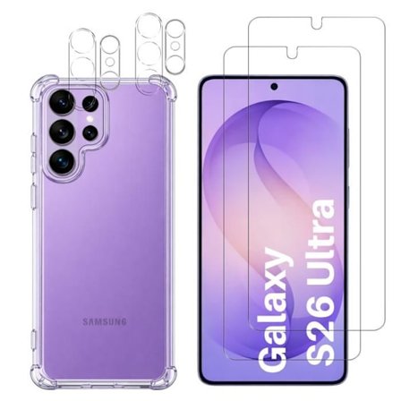 Stødabsorberende cover til Samsung Galaxy S26 ULTRA og 2 hærdede glas til skærm og 2 kamerabeskyttelser Phonillico