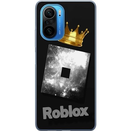 Kompatibelt Mobildeksel til Xiaomi Xiaomi Poco F3 Minimalistisk svart og sølvfarget Roblox-symbol med gylden krone og luksuriøs gamer-estetikk på e