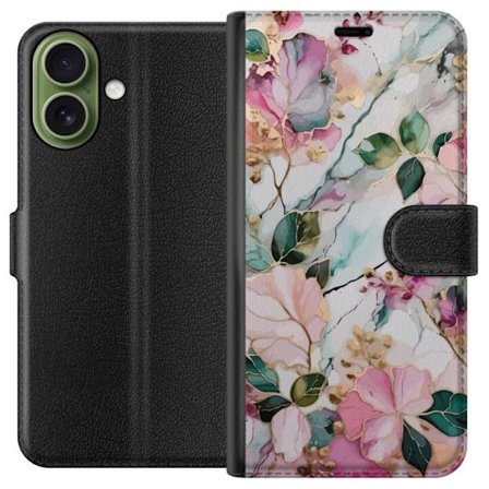 Kompatibel Tegnebogsetui til Apple iPhone 17 Abstrakt marmormønster med blomster, blade og gyldne detaljer i bløde pastelfarver