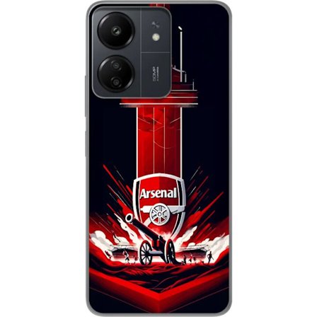 Yhteensopiva Puhelinkuori Xiaomi Redmi 13C Arsenal-embleemi, jossa tykki ja stadionmotiivi voimakkaassa punaisessa ja valkoisessa urheilusuunnitteluss