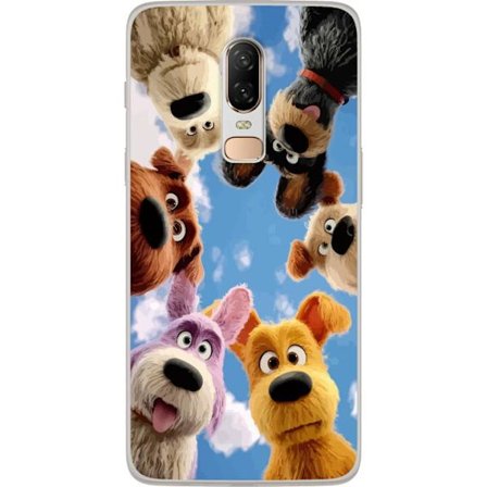 Yhteensopiva Puhelinkuori OnePlus OnePlus 6 Kuusi söpöä animoitua koiraa nähtynä alhaalta sinistä taivasta vasten leikkisä perheystävällinen