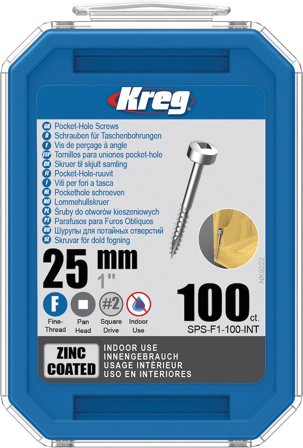 Kreg SPS-F1-100 Skruv 25 mm Ø, förzinkad, Pan Head 100-pack, Infästning