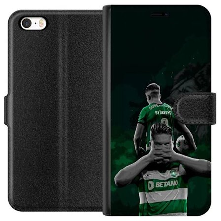 Yhteensopiva Lompakkokotelo Apple iPhone 5s Neonmotiivi, jossa teksti "Gaming is in my DNA" sinisenä ja punaisena tiiliseinällä, jossa loistava DNA-sp