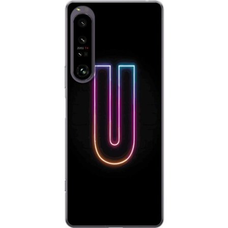 Yhteensopiva Puhelinkuori Sony Sony Xperia 1 IV Minimaalinen neonkirjain U kirkkaalla valaistustehosteella mustaa taustaa vasten