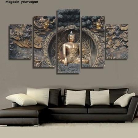 Modulär väggkonstbilder Canvasaffisch Oinramad Buddhastaty med 5 paneler Buddhism Konst Landskap Heminredning HD-tryckt MC1