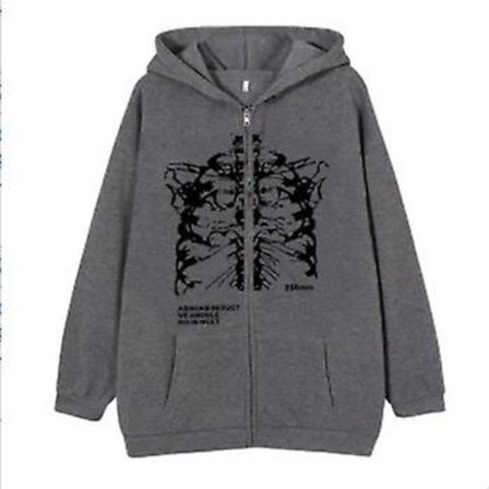 Dark Zip Hoodie Skeleton Hoodie Boned Hoodie dark grey-black 2XL