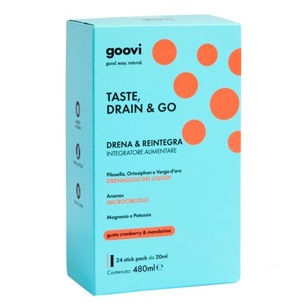 Goovi Integratori Alimentari TASTE, DRAIN & GO Drena e Reintegra - Cranberry & Mandarino 24 x 20ml - Integratore Drenante