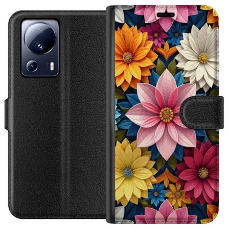 Kompatibelt Lommeboketui til Xiaomi Xiaomi 13 Lite Fargerikt blomstermønster med store laurbærblader i rosa, gult, blått og hvitt, dekorativ botani