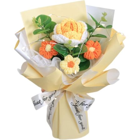 Hæklet Blomsterbuket Rose Håndvævet Buket Bordpynt Alsidig Ornament Strikkede Blomster Kunstige Blomster Buket