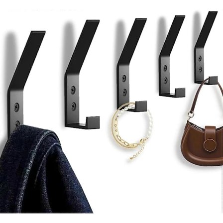 5-pak Vægkroge til Jakker med Skruer, Dobbelte Jakkeophæng til Vægmontering, Kraftige Vægkroge til Jakker, Robust Metalophæng til Væg