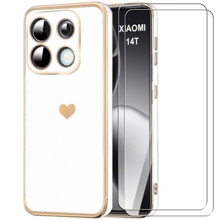 Coque - Xiaomi - 14T - Stötbeständig Skydd - Hjärtmotiv - Inkluderat Härdat Glas