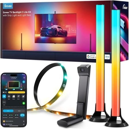 Govee RGBICW TV-bakgrundsbelysning 3 Lite-kit, LED-ribbon WiFi RGBICW 3,6 M med kamera och 38 cm TV WiFi-bakgrundsbelysningslist med dubbla Pe