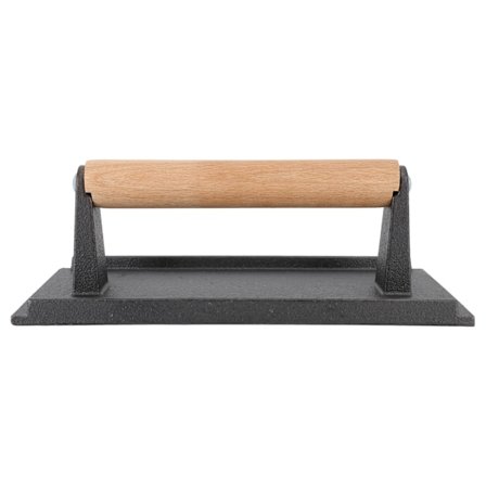 Stegevægt Støbejern Bacon Presse Træhåndtag Mønster Bund Grill Presse til Burger Grill Sandwich BBQ Grøntsager Rektangel