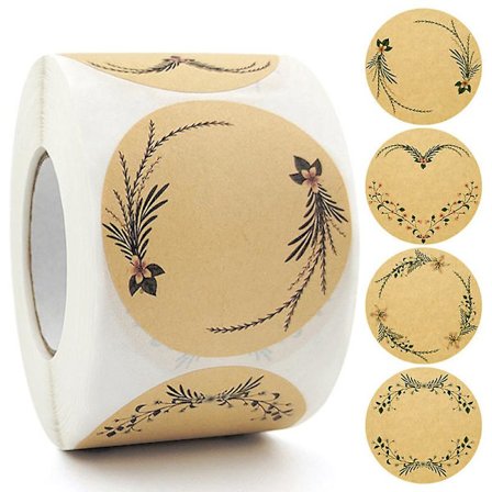 Pakke med 500 Kraft Papir Stickers, Selvklæbende Etiketter, Marmelade Glas Stickers til Mærkning, Runde Gave Stickers, Håndlavet