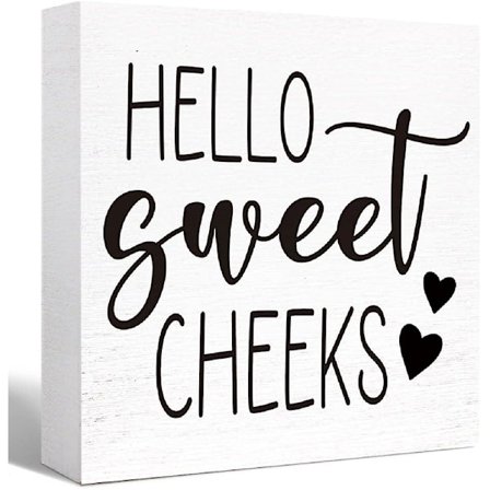 Rolig badrumsskylt i trä Hello Sweet Cheeks Träblockskylt för badrumshyllan Toalett Toalett Hembordsdekoration, bondgård Badrumsträlåda