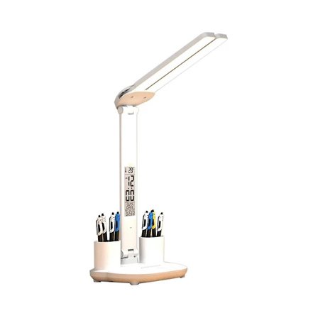 LED Skrivebordslampe USB Dæmpbar, Foldbar Bordlampe med Kalender, Temperaturur og Natlampe