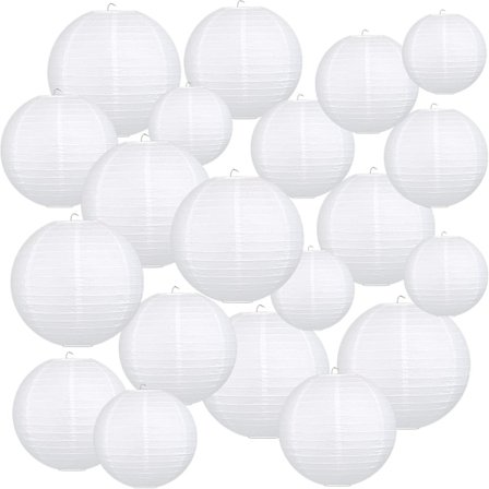 24 st vita papperslyktor, runda vita lyktor, lampskärmar