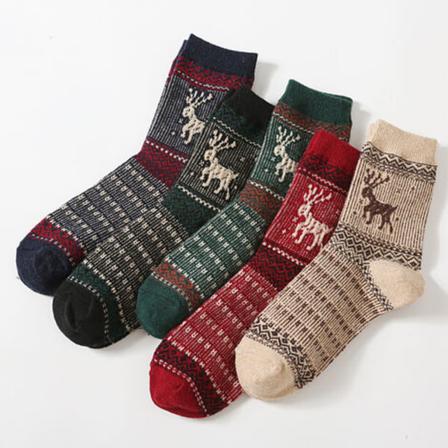 5Pack Vintage Winter Soft Lämpimät Paksut Kylmä Neulotut Wool Crew Sukat, vapaa koko, Monivärinen