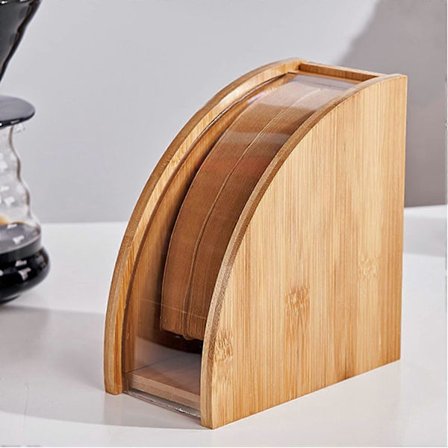 Kaffefilter Opbevaring Træ med Støvbeskyttelse Kaffefilterholder Bambus