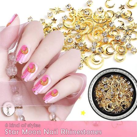 3d Nail Art Metal Charms Studs Til Kvinder Dekoration Tilbehør 6 Stk Gold Star Moon Design Negle Art Juveler Decal Fingernegle og tånegle dekorationer